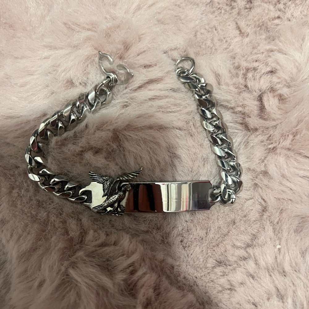Vtg nickle Silver Chain Bracelet with Eagle Detail